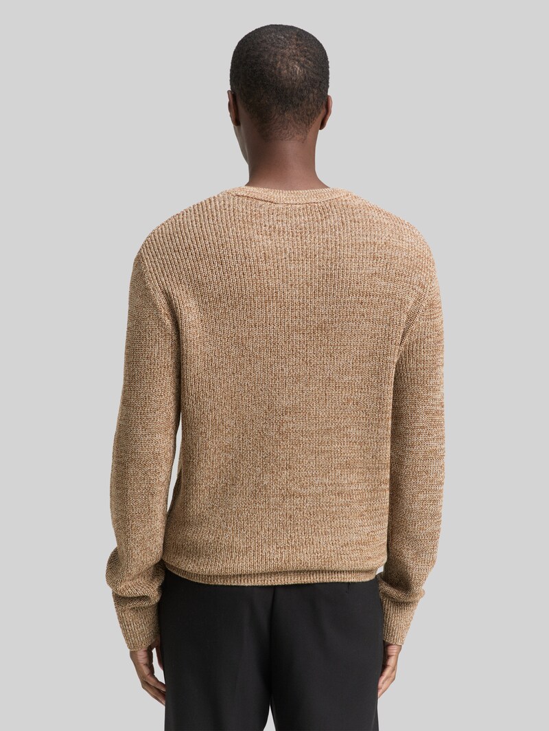 Tom Tailor Strickpullover mit Rundhalsausschnitt - Brown Tonal Knit Mouline