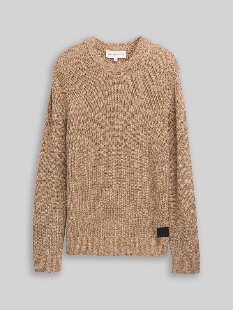 Tom Tailor Strickpullover mit Rundhalsausschnitt - Brown Tonal Knit Mouline