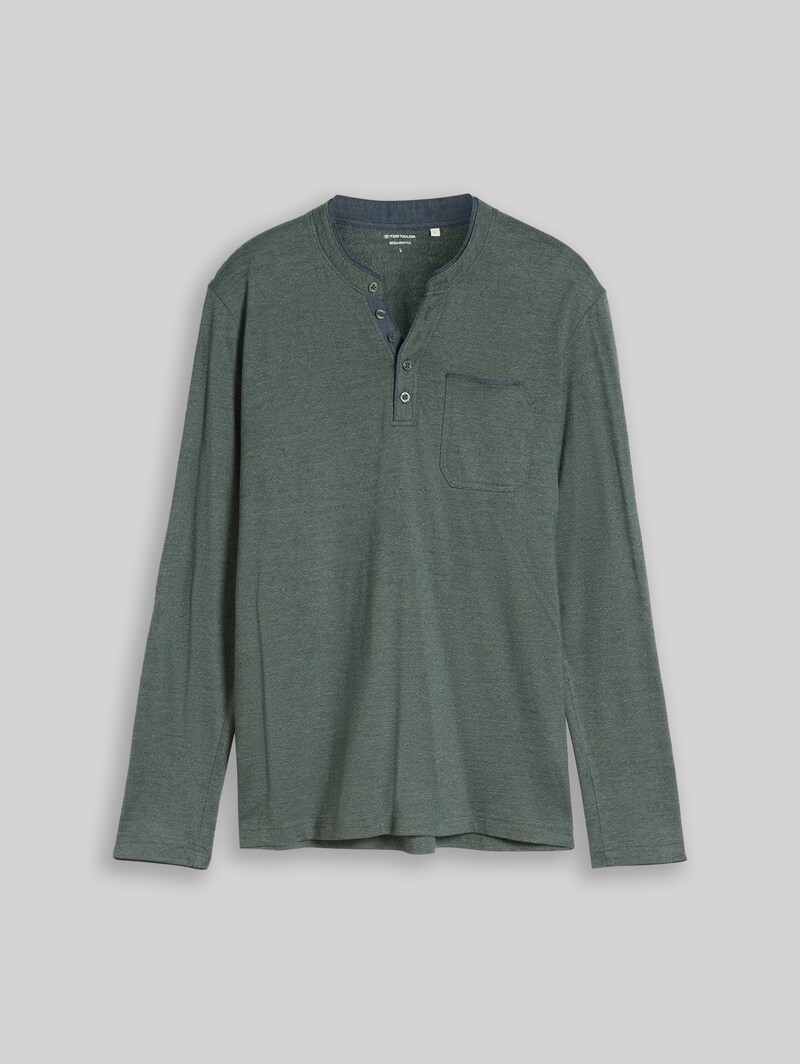 Tom Tailor Serafino Langarmshirt mit Brusttasche - Mint Olive Injected Stripe