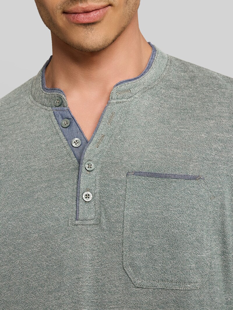 Tom Tailor Serafino Langarmshirt mit Brusttasche - Mint Olive Injected Stripe
