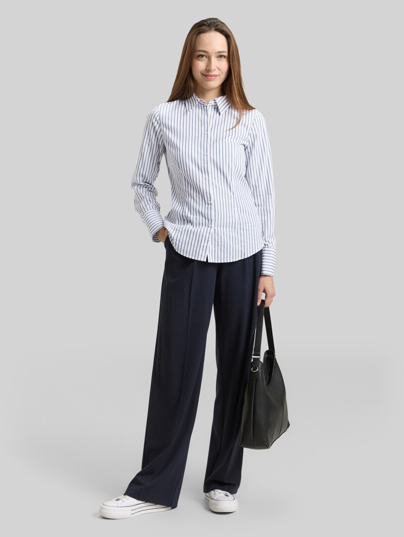 Tom Tailor Fitted Popeline Hemdbluse - White Blue Poplin Stripe