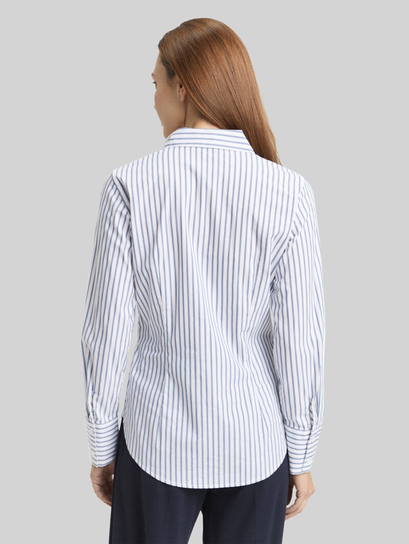 Tom Tailor Fitted Popeline Hemdbluse - White Blue Poplin Stripe