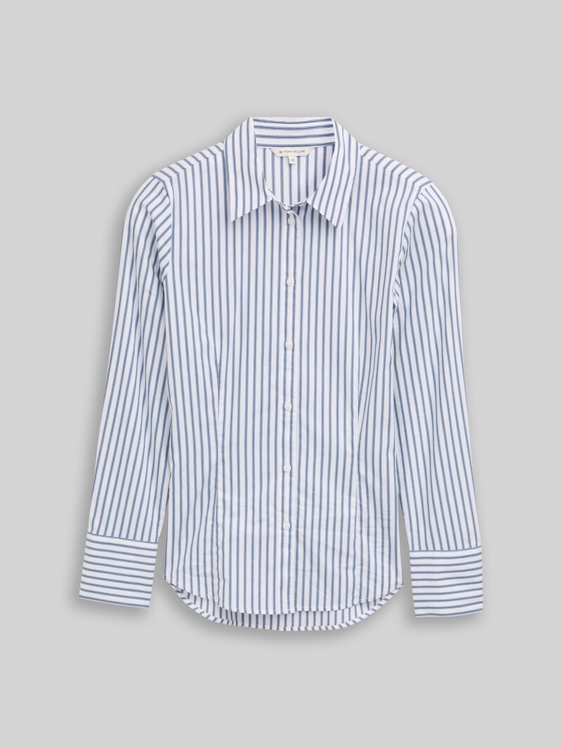 Tom Tailor Fitted Popeline Hemdbluse - White Blue Poplin Stripe
