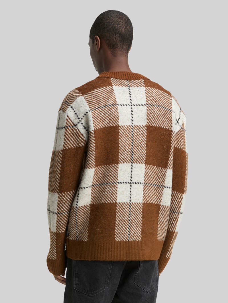 Tom Tailor Relaxed Fit Strickjacke mit Karomuster - Brown Offwhite Big Check
