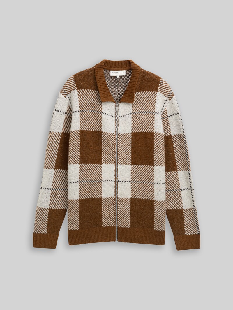 Tom Tailor Relaxed Fit Strickjacke mit Karomuster - Brown Offwhite Big Check
