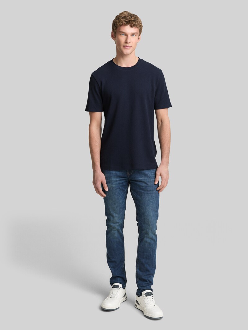 Tom Tailor T-Shirt mit Waffelstruktur - Sky Captain Blue