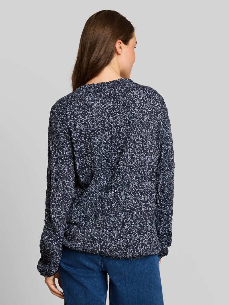 Tom Tailor Crinkle Langarmshirt mit Blumenmuster - Navy White Flower Print