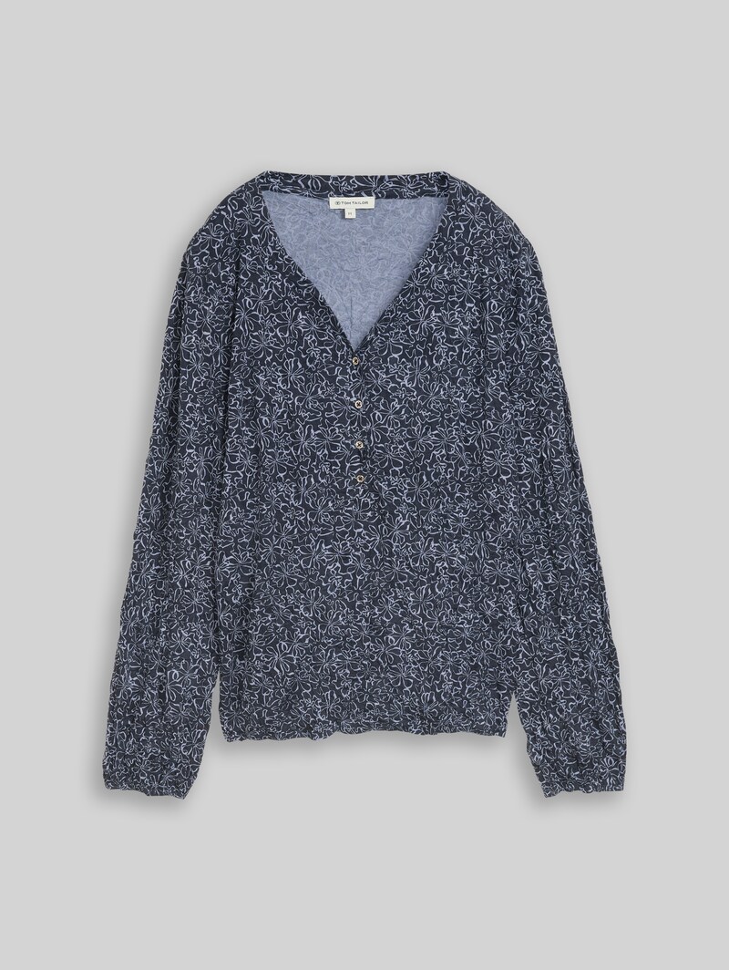 Tom Tailor Crinkle Langarmshirt mit Blumenmuster - Navy White Flower Print