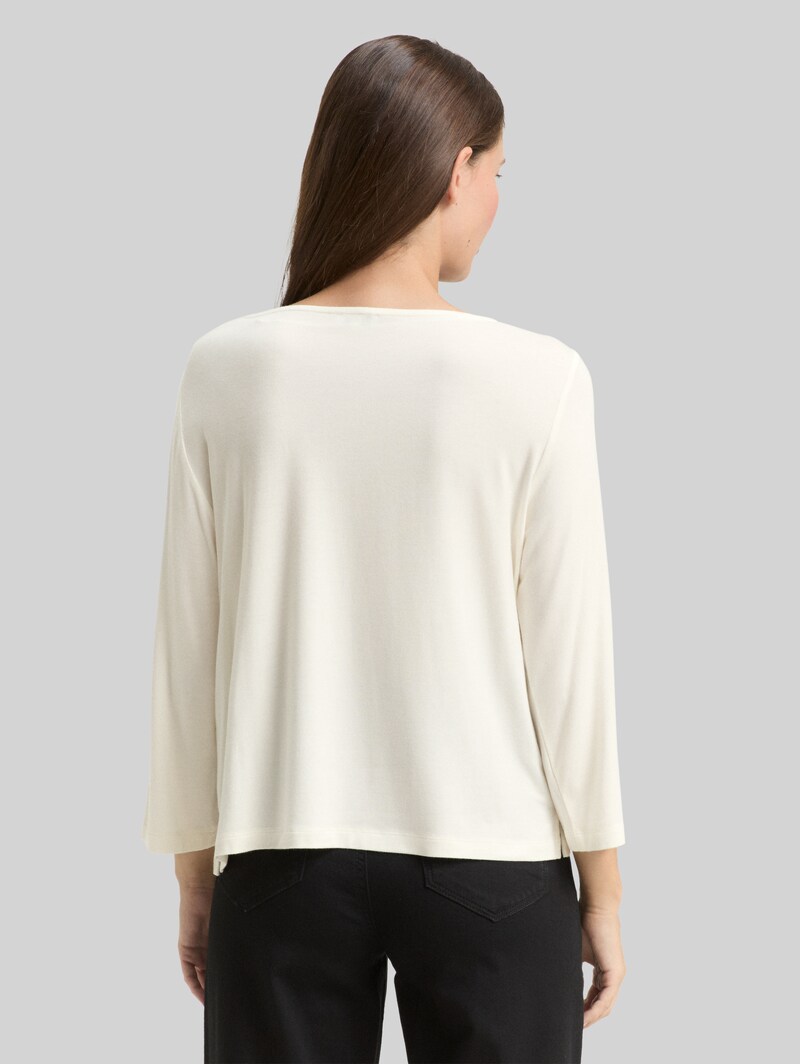 Tom Tailor Langarmshirt mit Wasserfallkragen - Whisper White