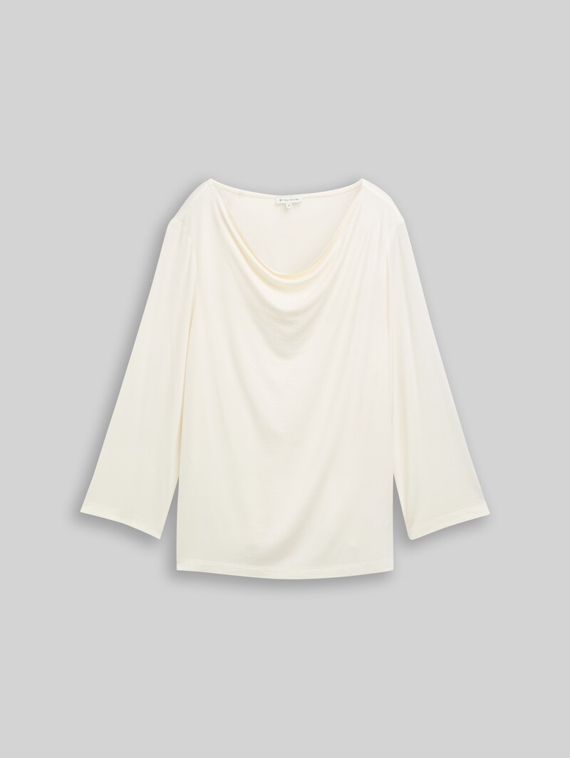Tom Tailor Langarmshirt mit Wasserfallkragen - Whisper White