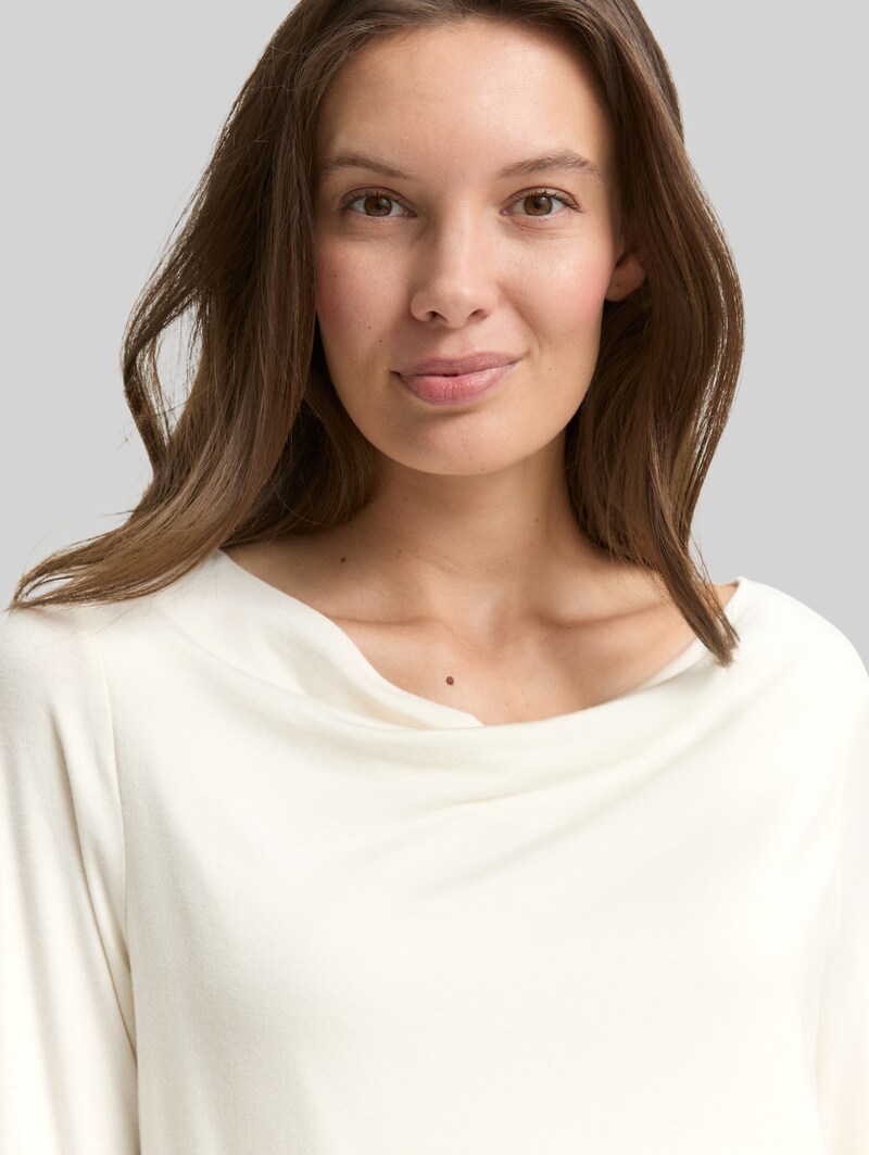 Tom Tailor Langarmshirt mit Wasserfallkragen - Whisper White