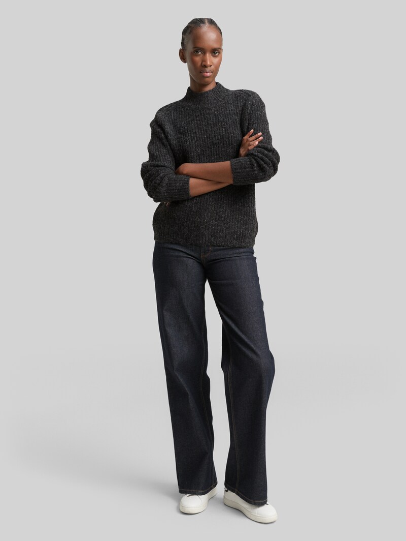 Tom Tailor Relaxed Fit Strickpullover mit Stehkragen - Shale Grey Melange