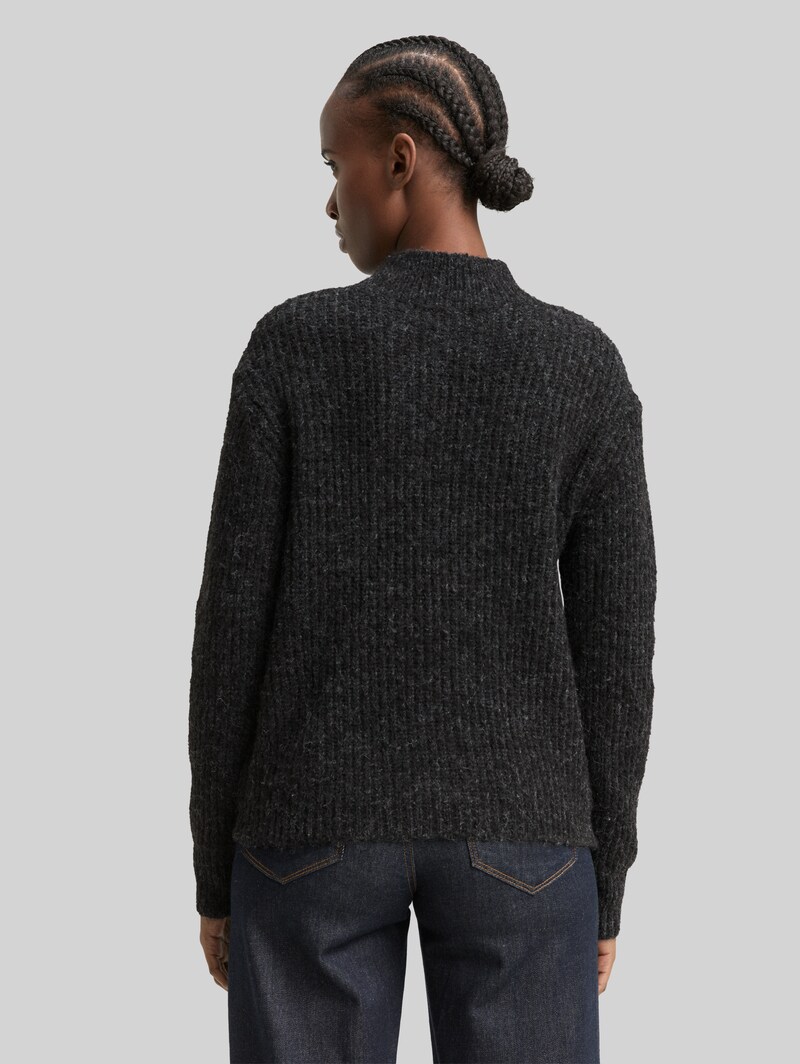 Tom Tailor Relaxed Fit Strickpullover mit Stehkragen - Shale Grey Melange