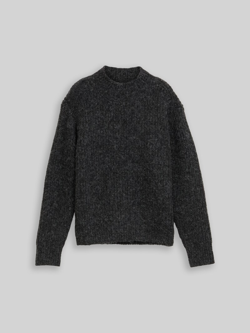 Tom Tailor Relaxed Fit Strickpullover mit Stehkragen - Shale Grey Melange