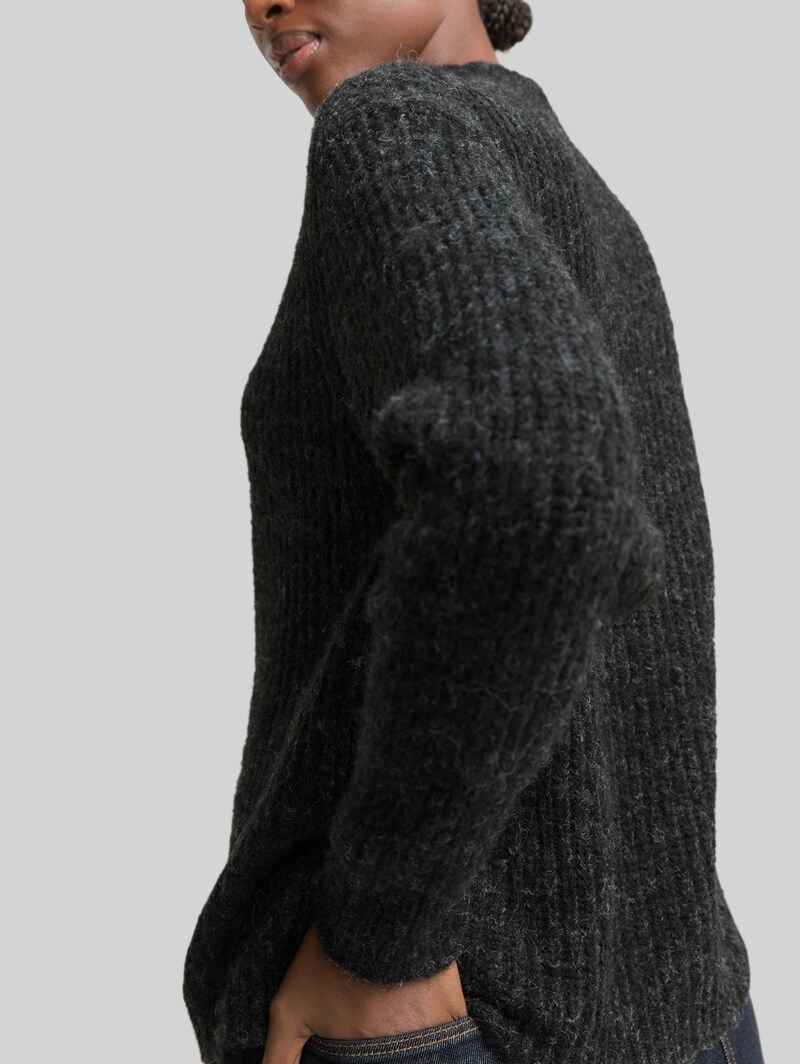Tom Tailor Relaxed Fit Strickpullover mit Stehkragen - Shale Grey Melange
