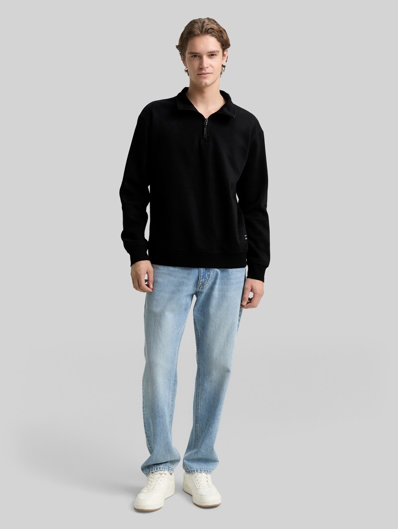 Tom Tailor Troyer Sweatshirt mit Logo-Badge - Black