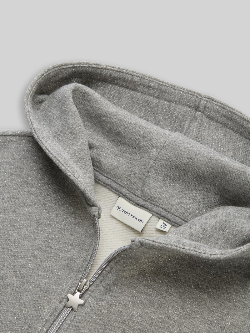 Tom Tailor Cropped Hoodie Sweatjacke in Glitzer-Optik - Grey Melange With Glitter