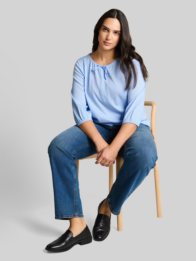 Tom Tailor Plus Size - Bluse mit Streifenmuster - Blue White Thin Stripe