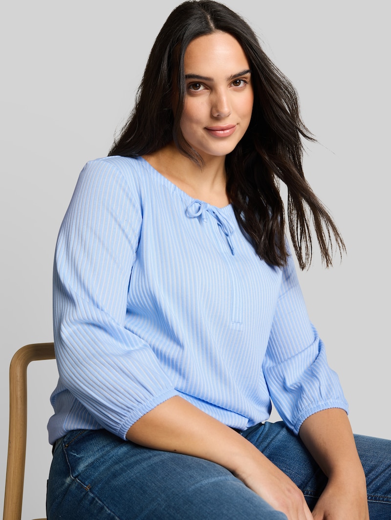Tom Tailor Plus Size - Bluse mit Streifenmuster - Blue White Thin Stripe