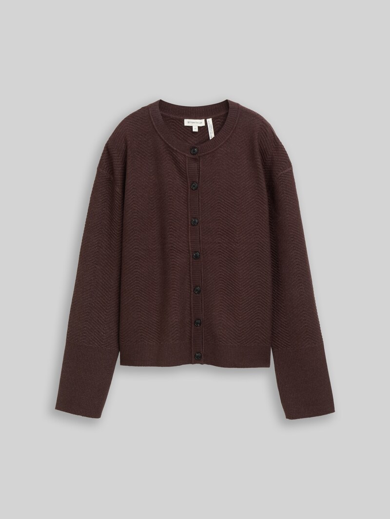 Tom Tailor Cardigan mit Rundhalsausschnitt - Java Dark Brown Melange