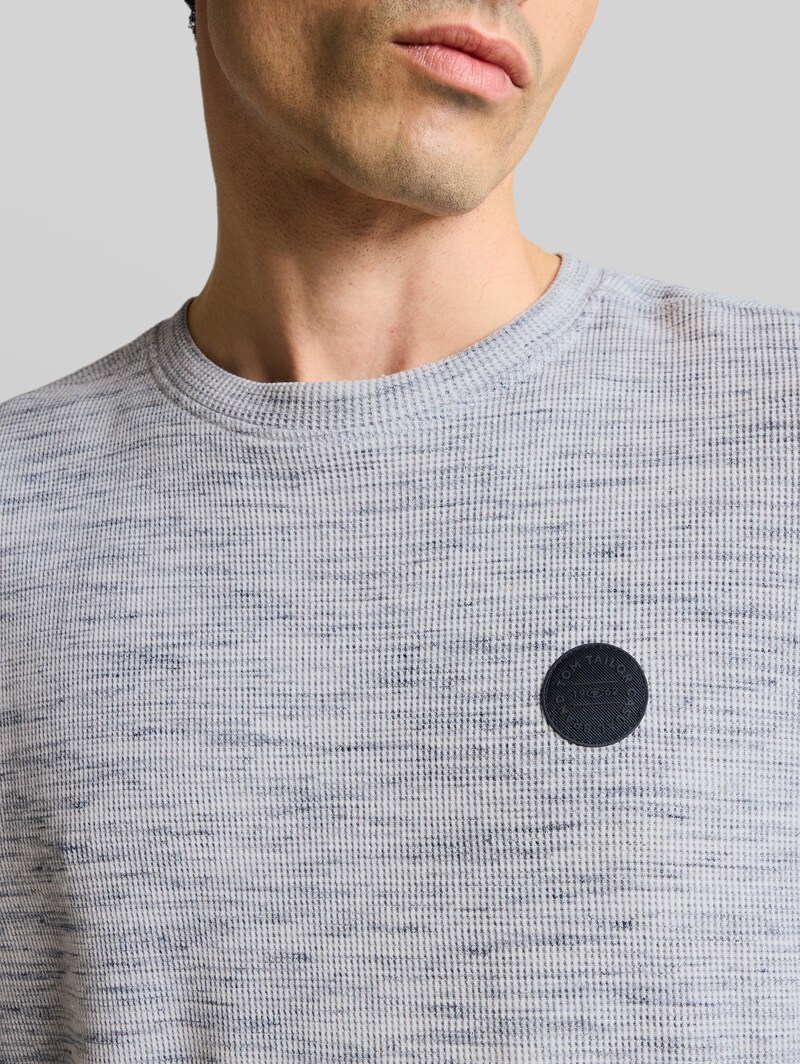 Tom Tailor T-Shirt mit Waffelstruktur - White Grey Waffle Inject