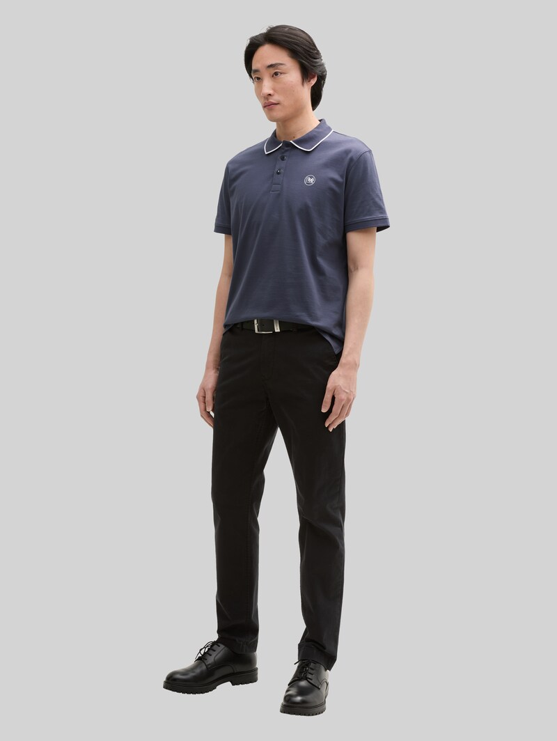 Tom Tailor Piqué Poloshirt mit Print - Blueish Grey