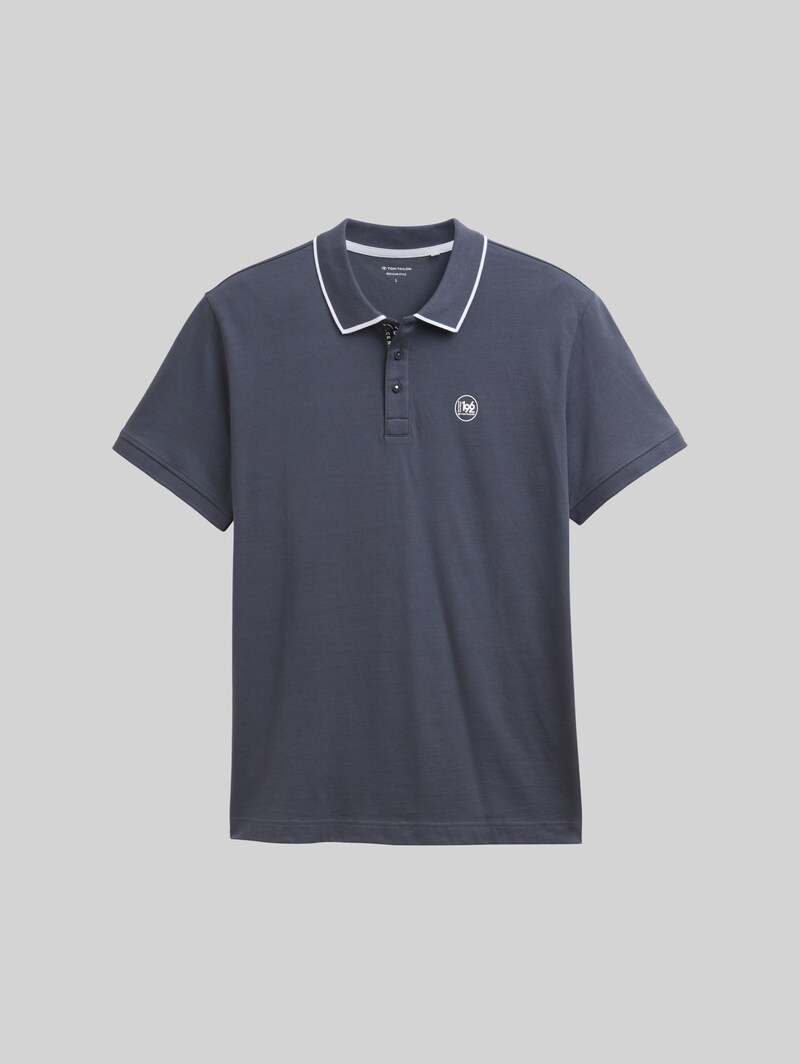 Tom Tailor Piqué Poloshirt mit Print - Blueish Grey