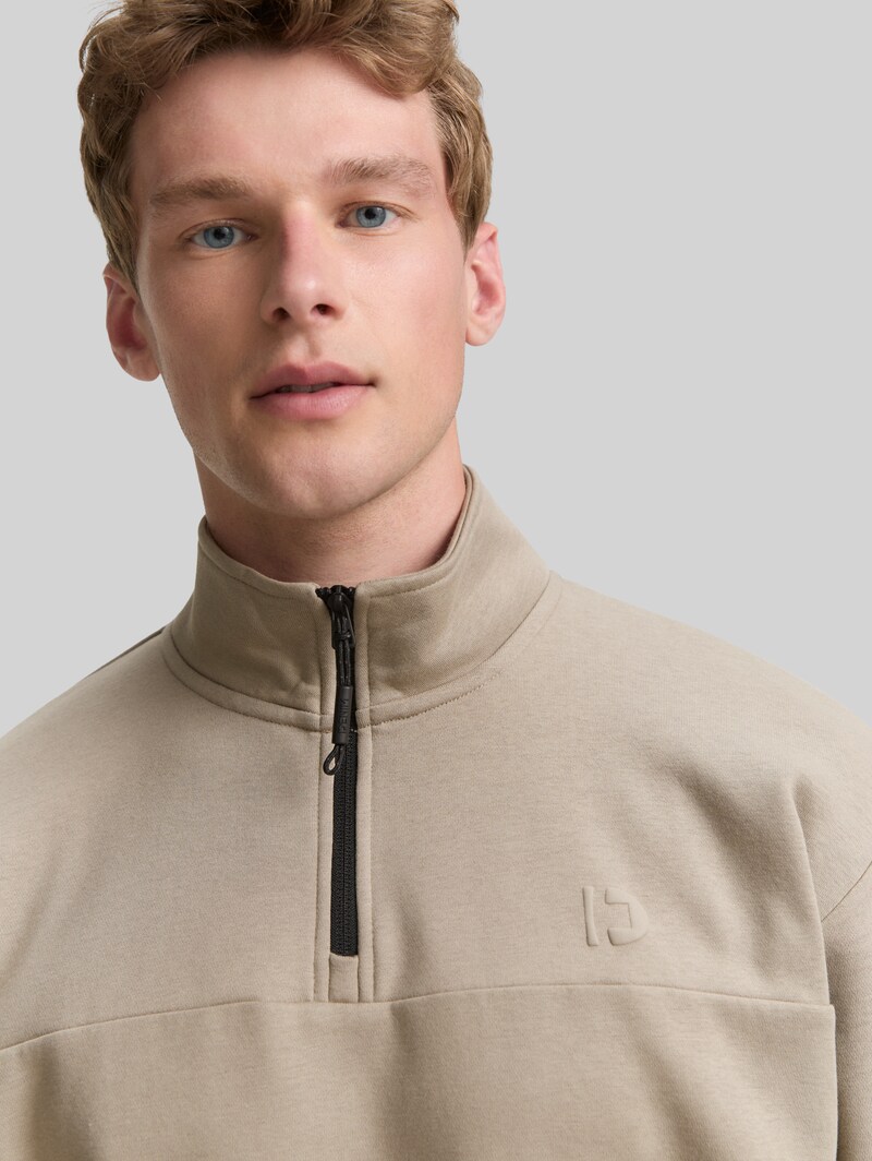 Tom Tailor Troyer Sweatshirt mit Logo-Print - Roasted Nut Brown