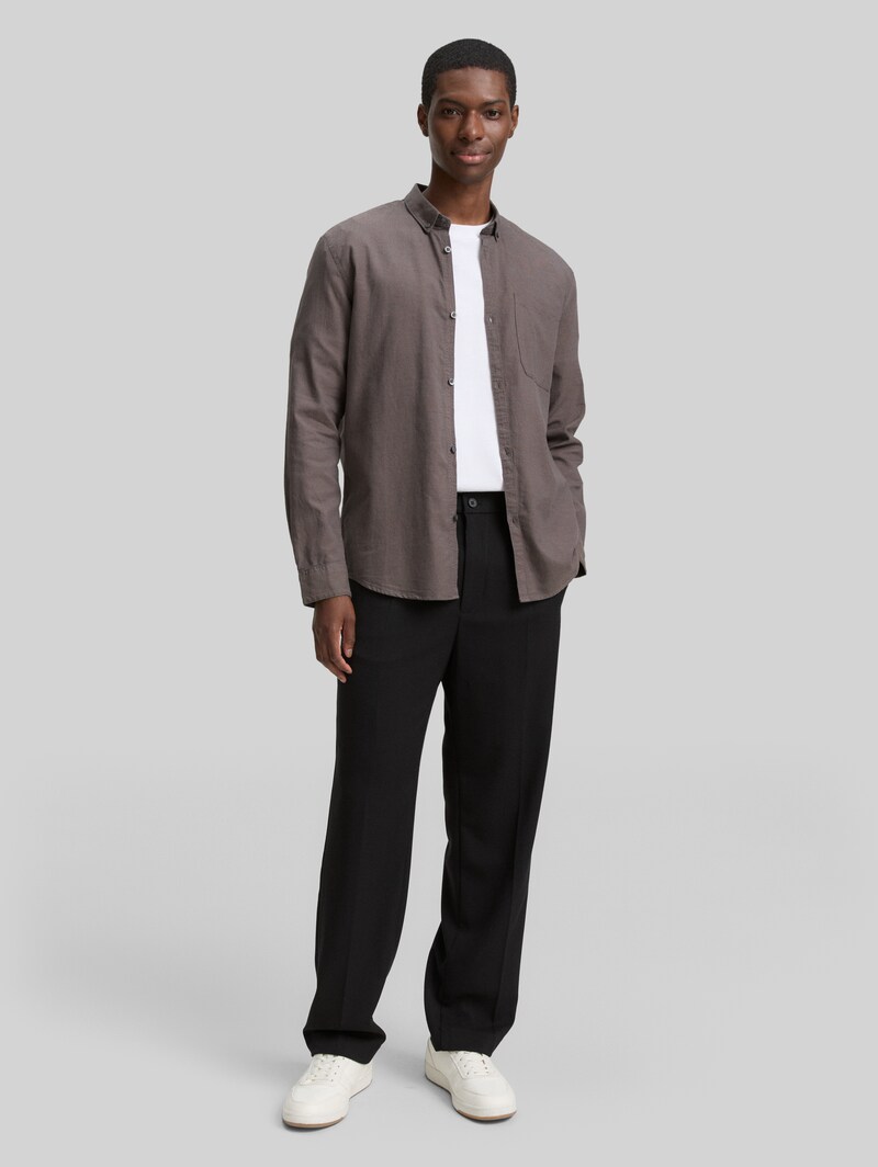 Tom Tailor Regular Fit Hemd mit Brusttasche - Ash Grey Fine Structure