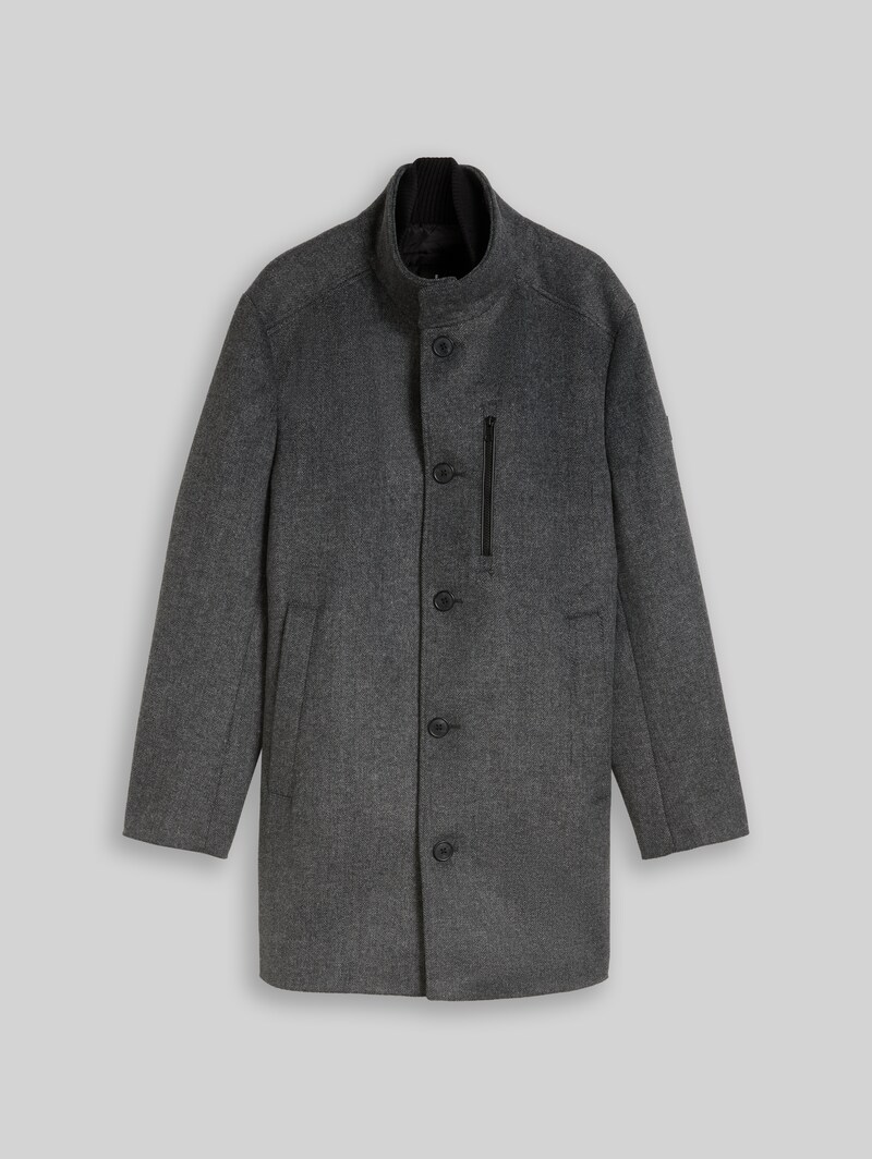 Tom Tailor 2-in-1 Wollmantel mit abnehmbarem Einsatz - Dark Grey Black Herringbone