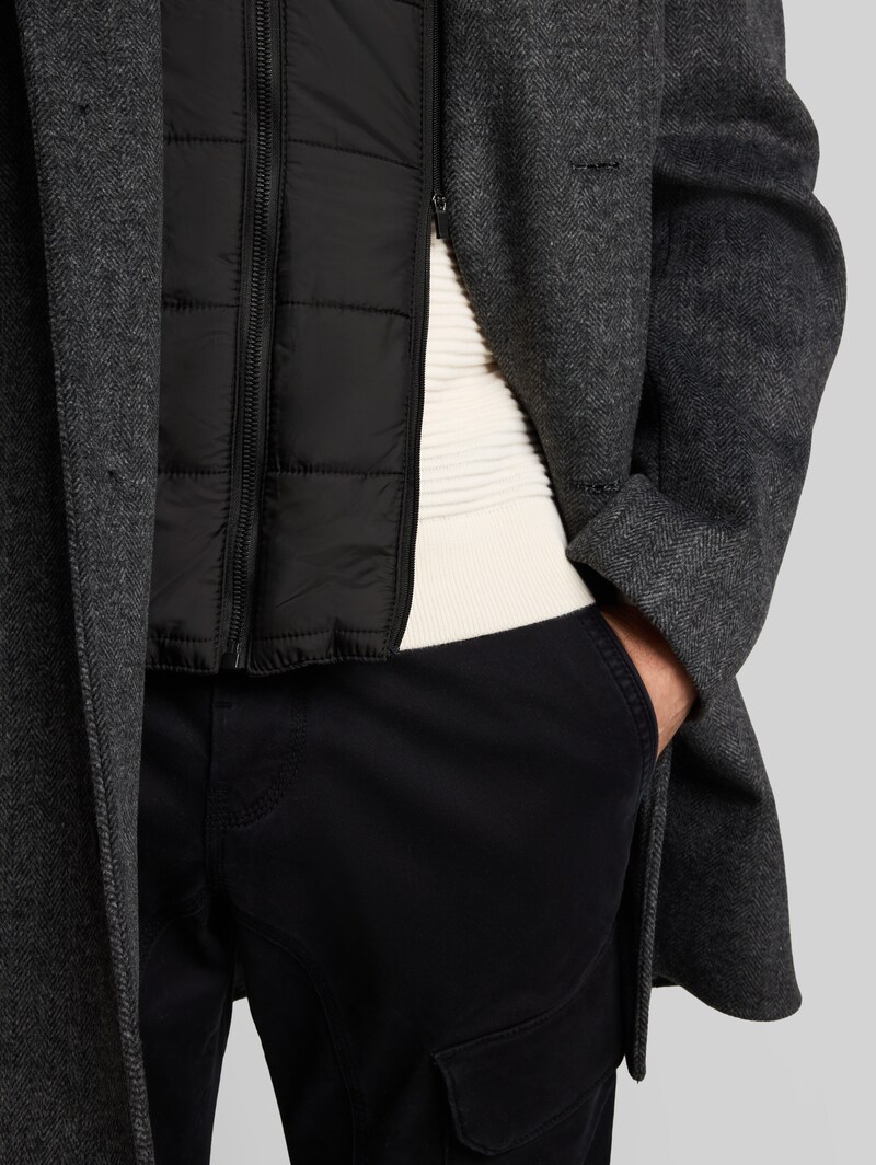Tom Tailor 2-in-1 Wollmantel mit abnehmbarem Einsatz - Dark Grey Black Herringbone