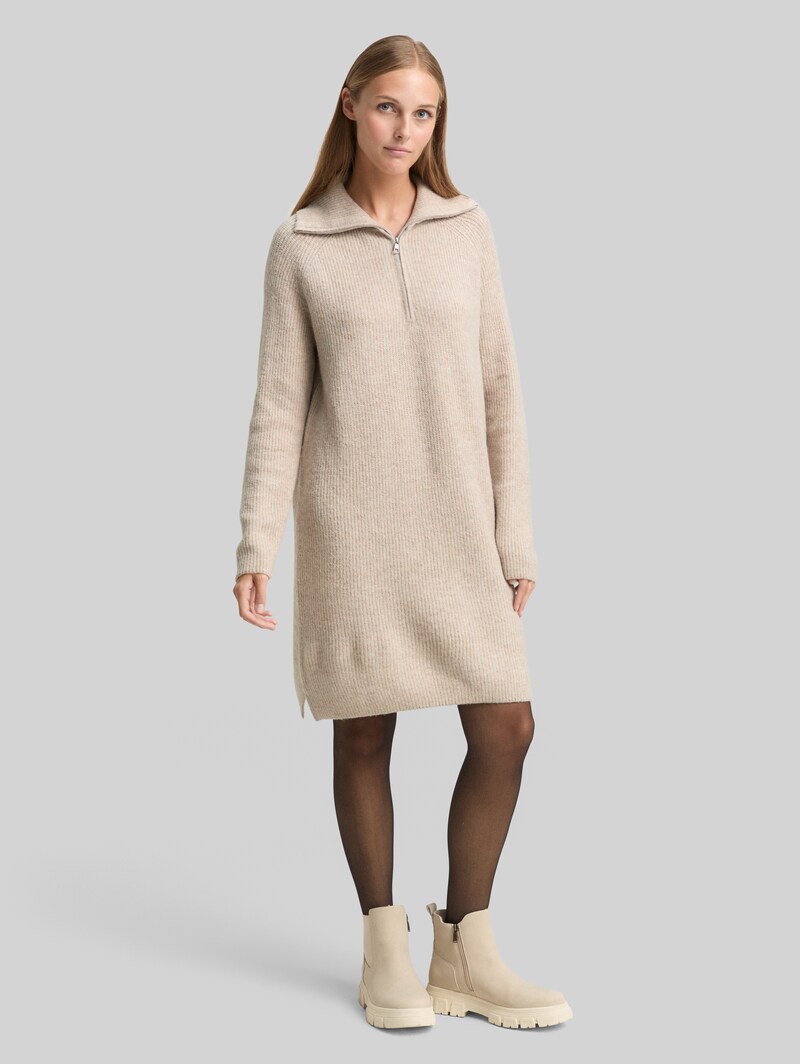 Tom Tailor Mini-Kleid mit Troyer-Kragen - Cosy Beige Melange