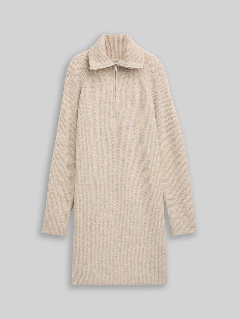 Tom Tailor Mini-Kleid mit Troyer-Kragen - Cosy Beige Melange