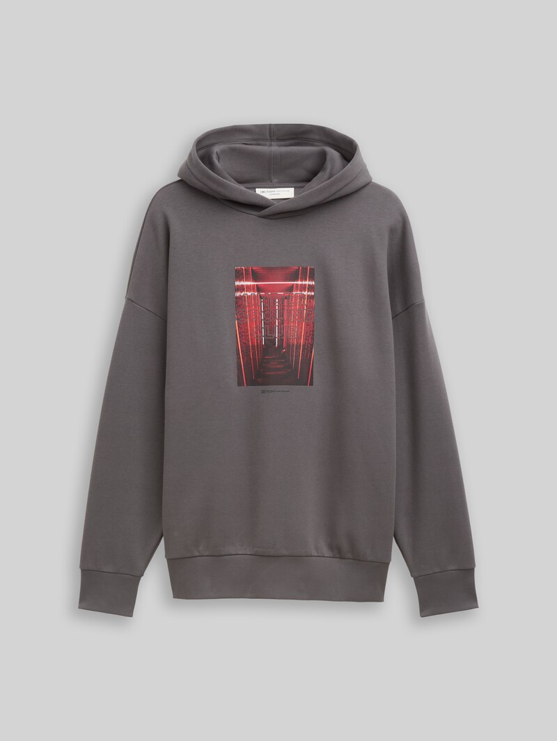 Tom Tailor Oversize Hoodie Sweatshirt mit Print - Classic Mid Grey