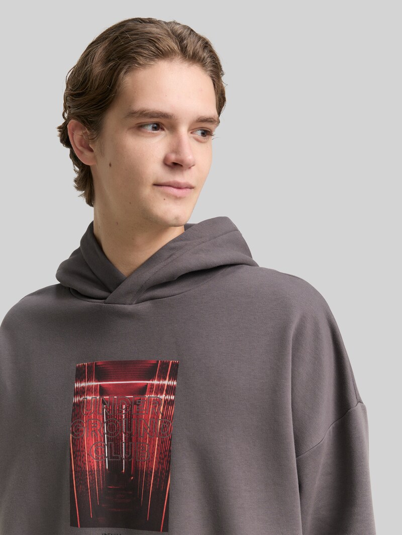 Tom Tailor Oversize Hoodie Sweatshirt mit Print - Classic Mid Grey