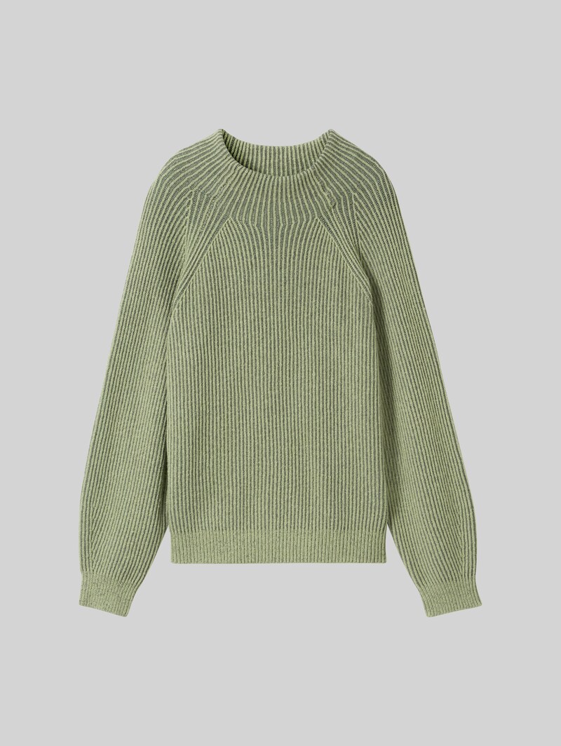 Tom Tailor Gerippter Pullover mit Stehkragen - Pale Bark Green Rib Structure