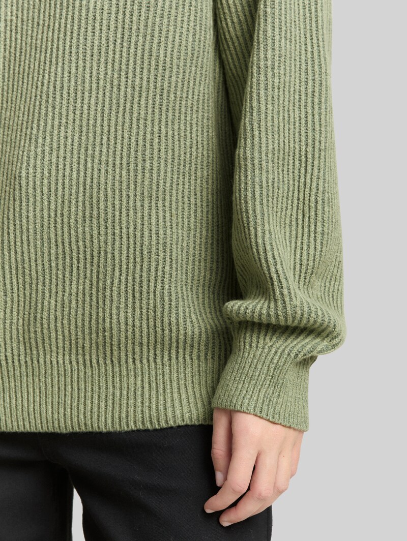 Tom Tailor Gerippter Pullover mit Stehkragen - Pale Bark Green Rib Structure