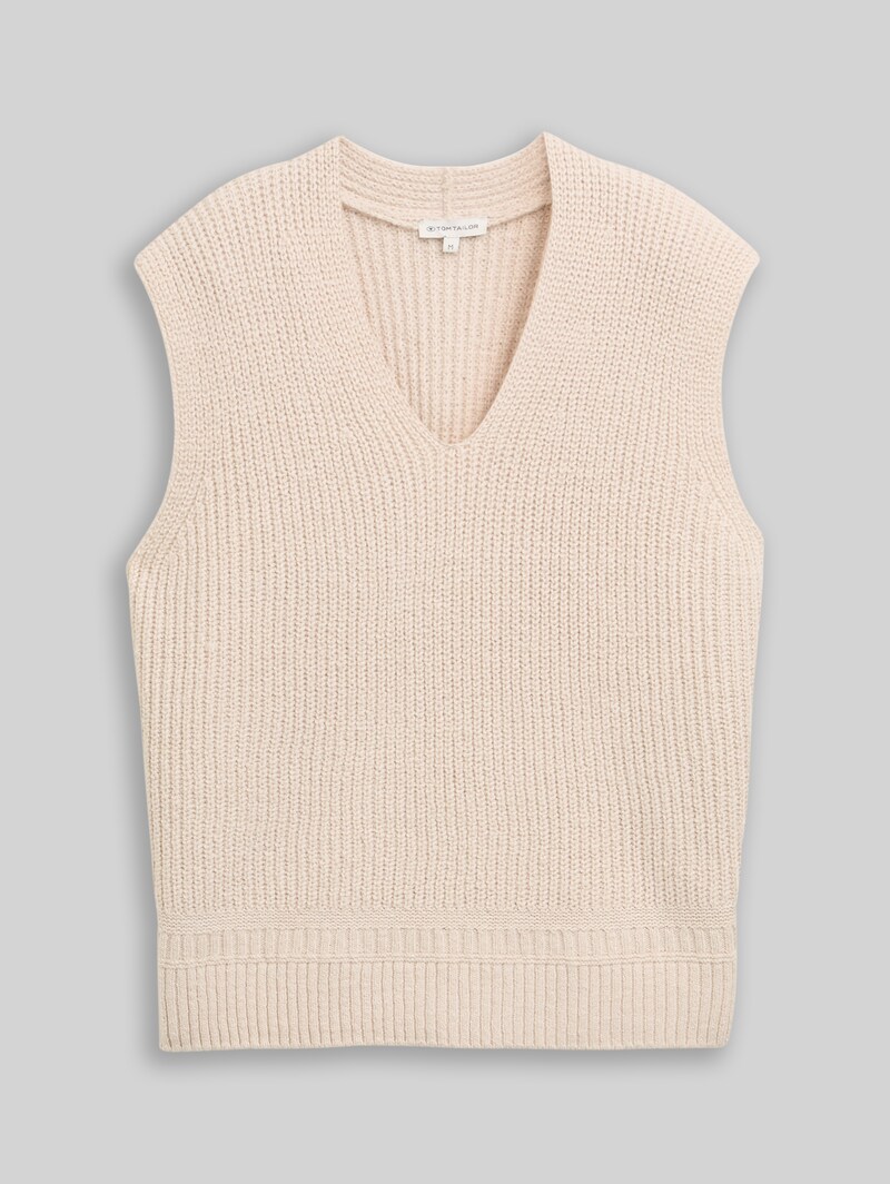 Tom Tailor Pullunder mit V-Ausschnitt - Sand Stone Beige Melange