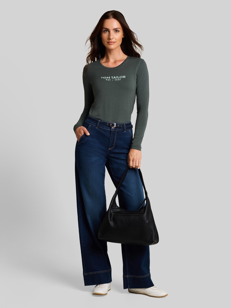 Tom Tailor Langarmshirt mit Logo-Print - Darkest Olive