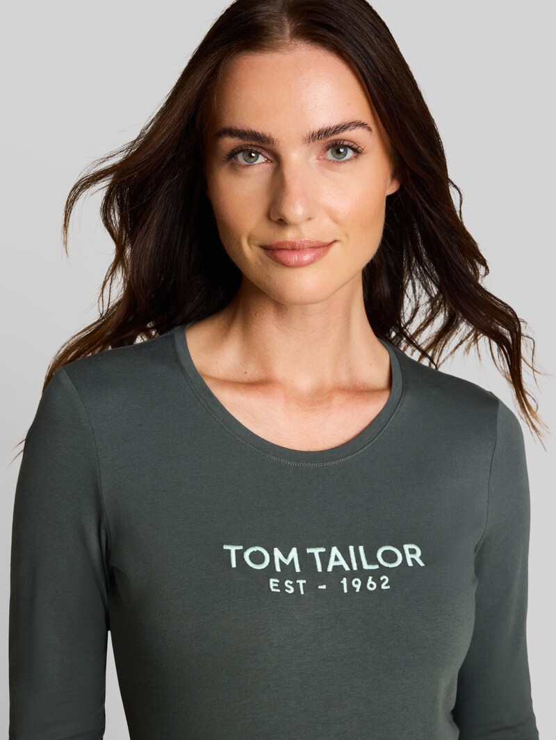 Tom Tailor Langarmshirt mit Logo-Print - Darkest Olive