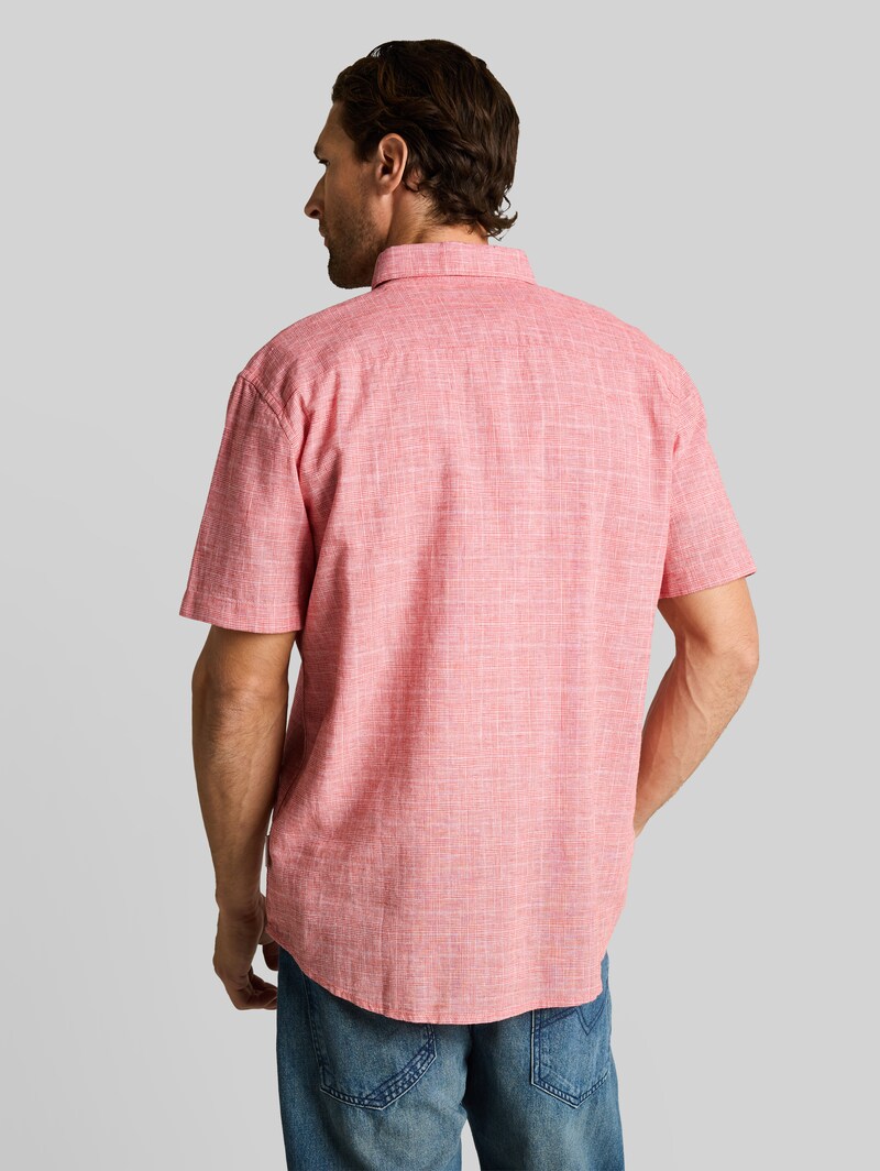 Tom Tailor Regular Fit Kurzarmhemd mit Leinenanteil - Chili Orange Check