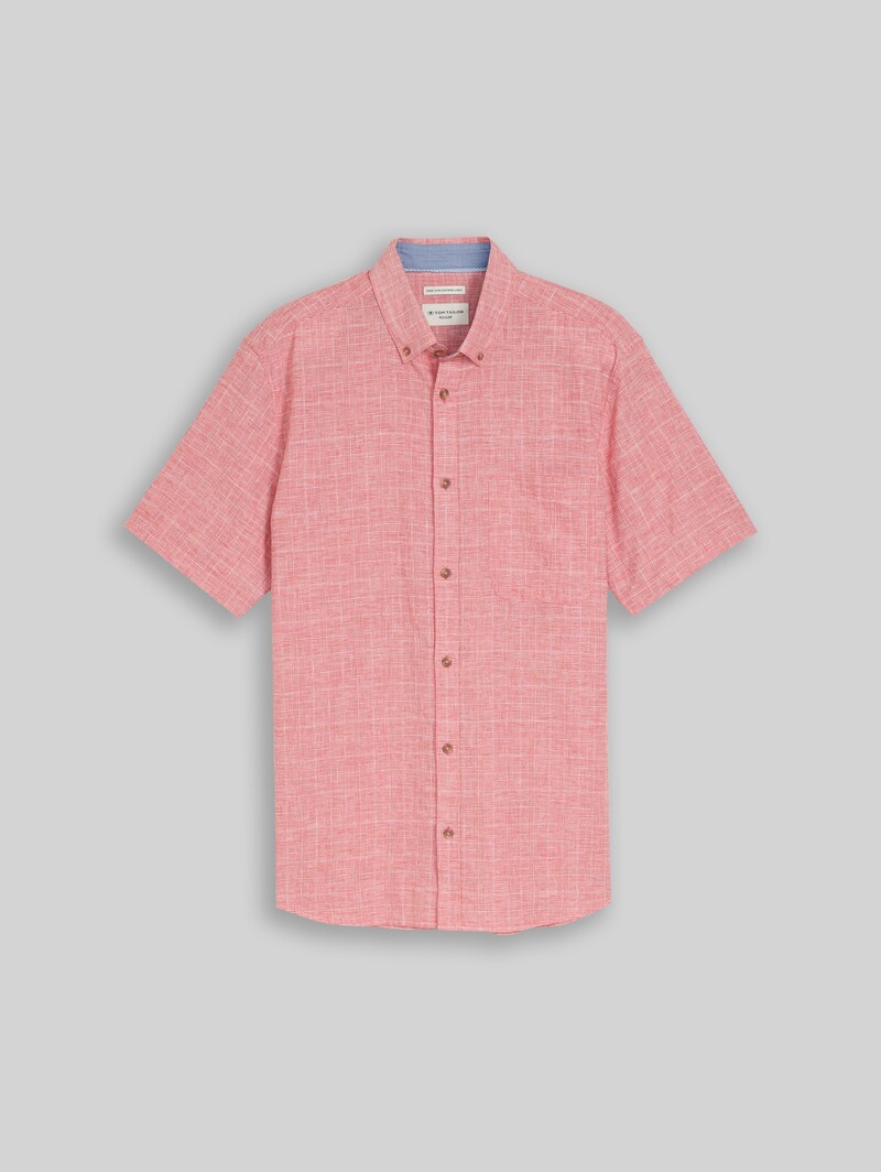 Tom Tailor Regular Fit Kurzarmhemd mit Leinenanteil - Chili Orange Check