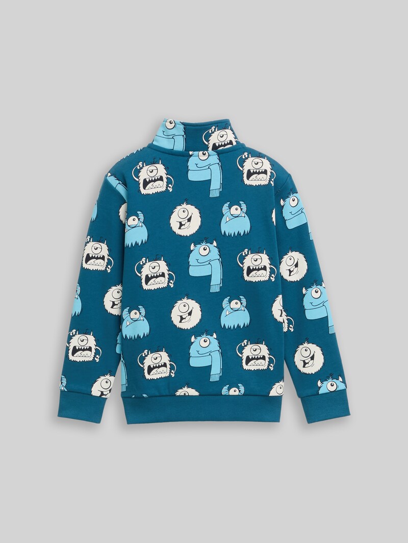 Tom Tailor Sweatjacke mit Allover-Print - Bluish Cozy Monster Design Tom Tailor Sweatjacke mit Allover-Print - Bluish Cozy Monster Design