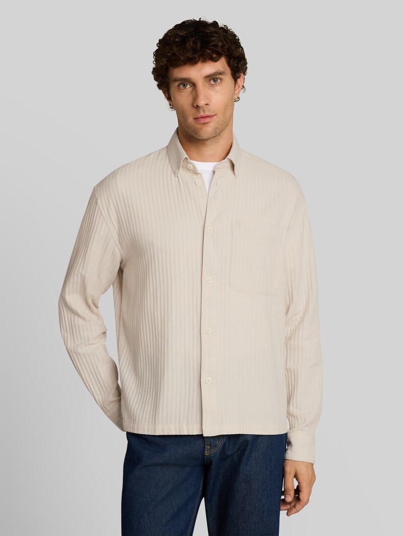 Tom Tailor Loose Fit Hemd aus Baumwolle - Off White Stripe Structure