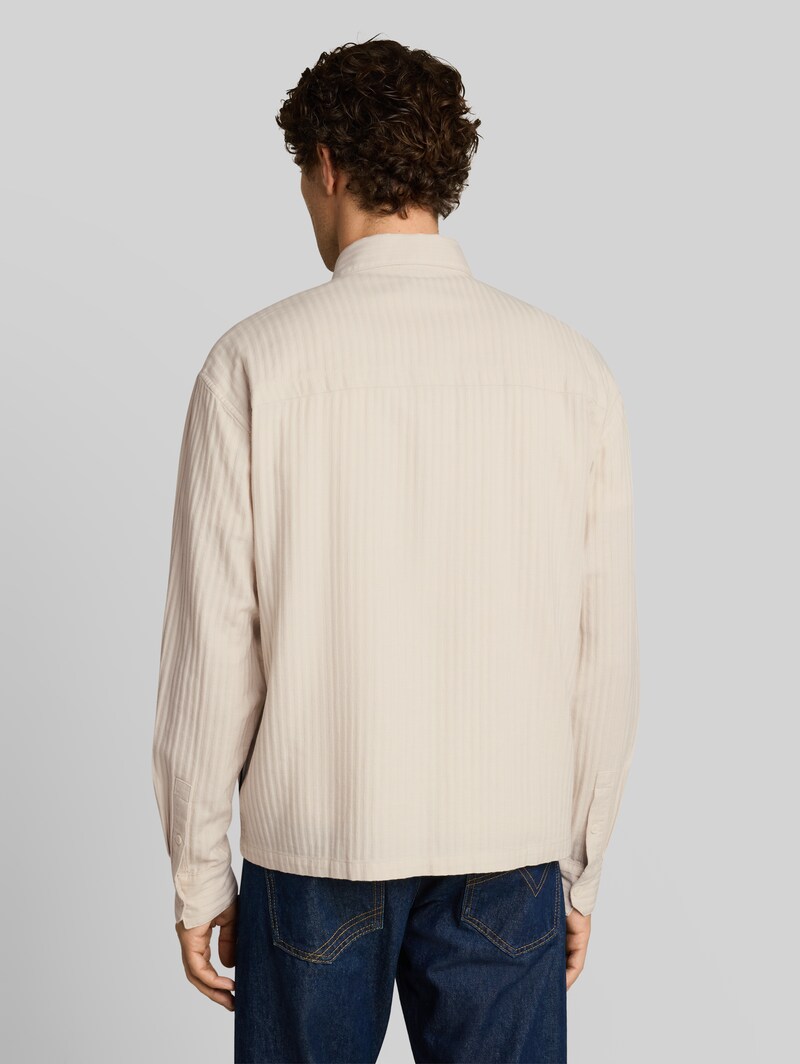 Tom Tailor Loose Fit Hemd aus Baumwolle - Off White Stripe Structure