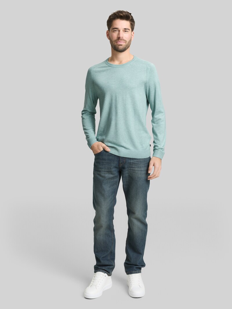 Tom Tailor Basic Strickpullover mit Rundhalsausschnitt - Soft Greyish Green Melange