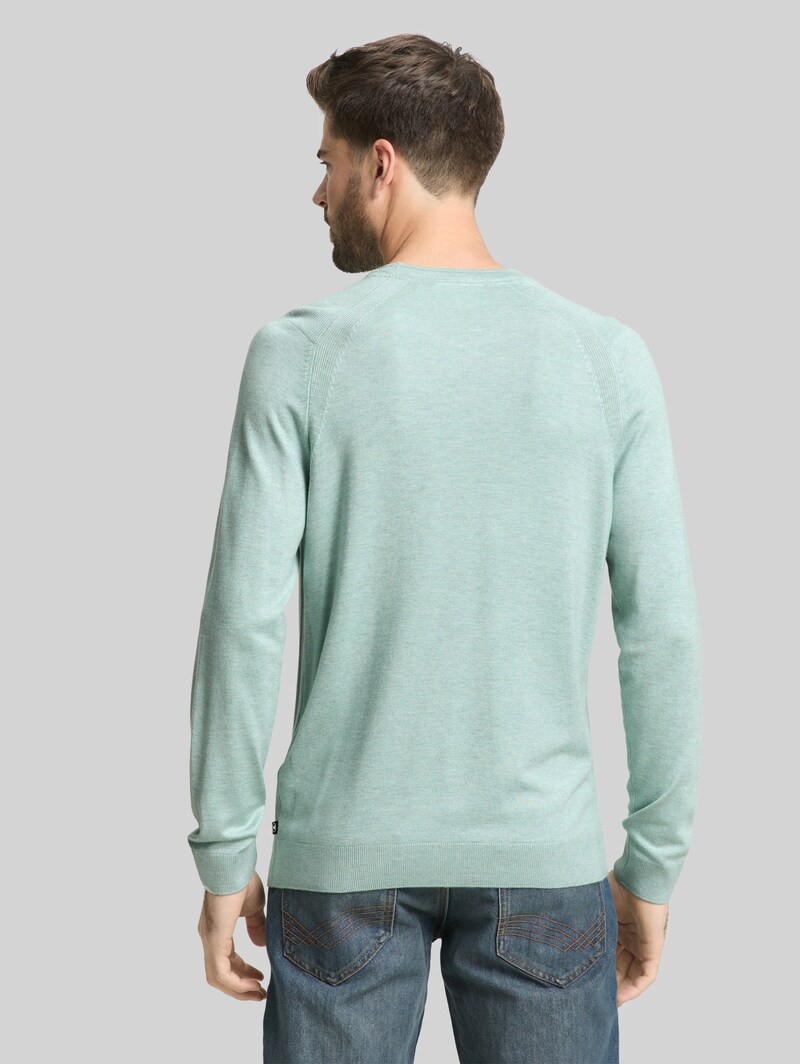 Tom Tailor Basic Strickpullover mit Rundhalsausschnitt - Soft Greyish Green Melange