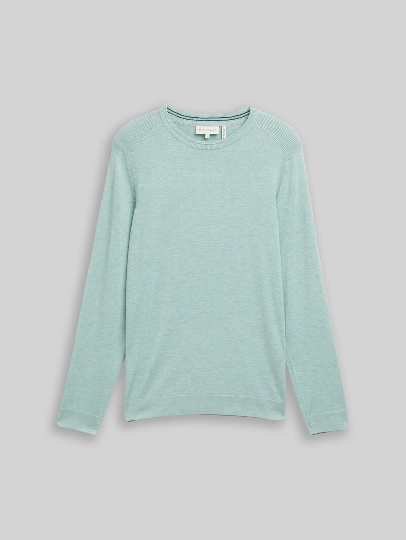 Tom Tailor Basic Strickpullover mit Rundhalsausschnitt - Soft Greyish Green Melange