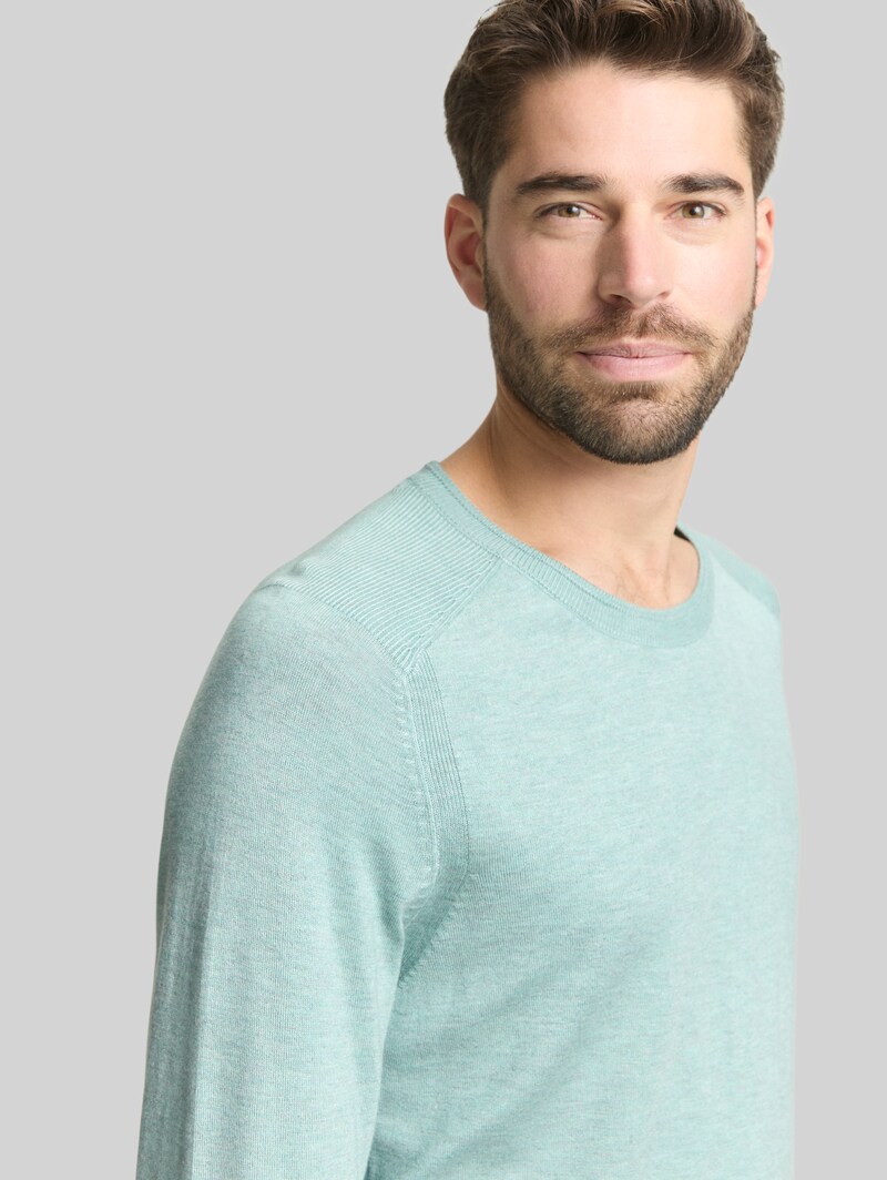 Tom Tailor Basic Strickpullover mit Rundhalsausschnitt - Soft Greyish Green Melange