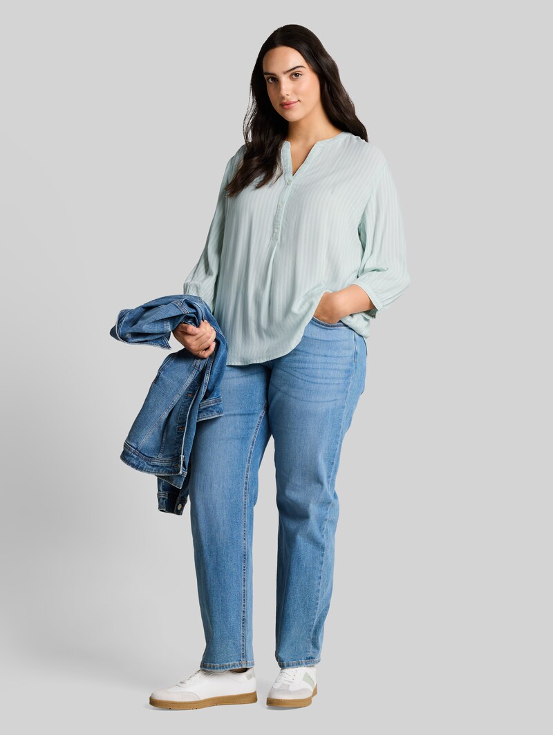 Tom Tailor Plus Size - Bluse mit Streifenmuster - Blue Haze White Stripe
